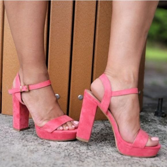 Pink SU High Chunky Heel Platform Ankle Strap Pump - Picture 4 of 8